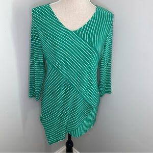 Chico's Travelers kelly green striped stretch tunic top size 0 Small 4